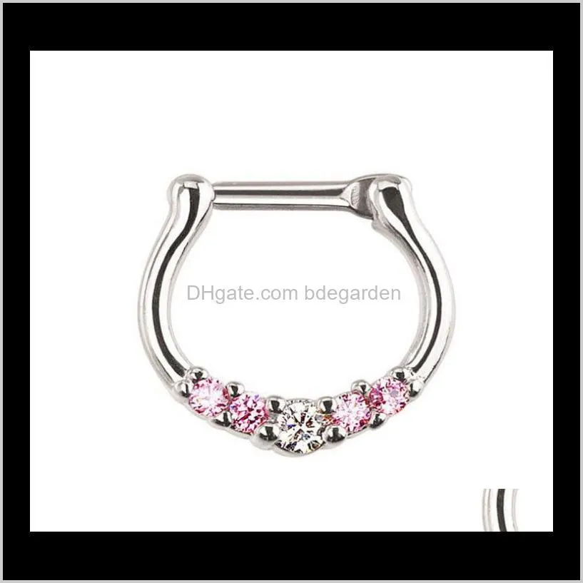 surgical steel septum clicker nose ring punk women men zircon nose hoop body ps0894