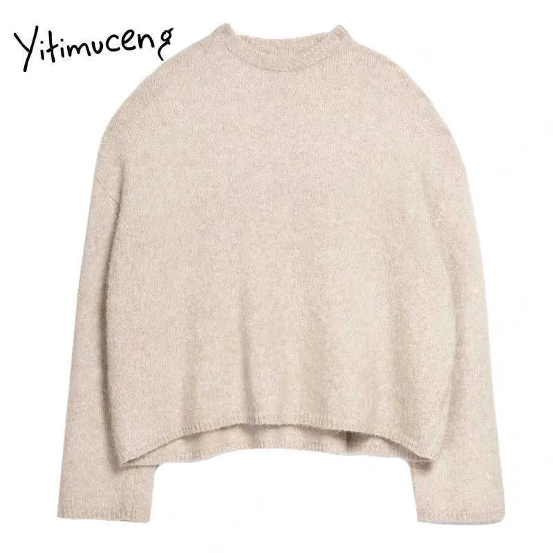 Yitimuceng Frau Pullover Langarm Mohair Acryl Gestrickte Pullover Winter Kleidung Herbst Koreanische Tops Japanische Mode 210601