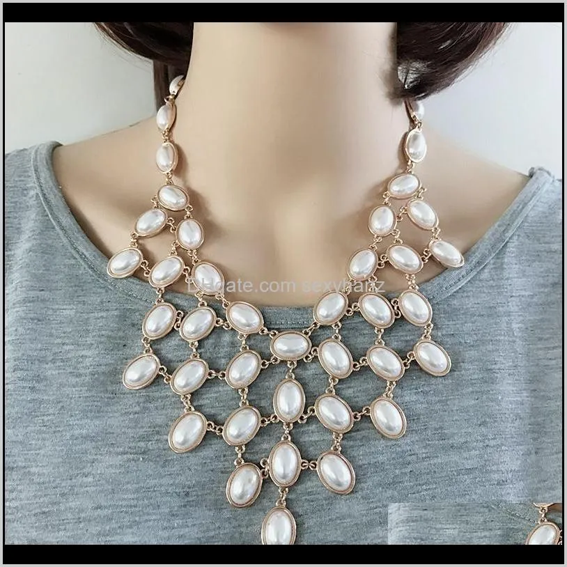 New Fashion Statement Green Opal White Pearl Collar Pendant Sweet Necklace Wedding Party Jewelry1