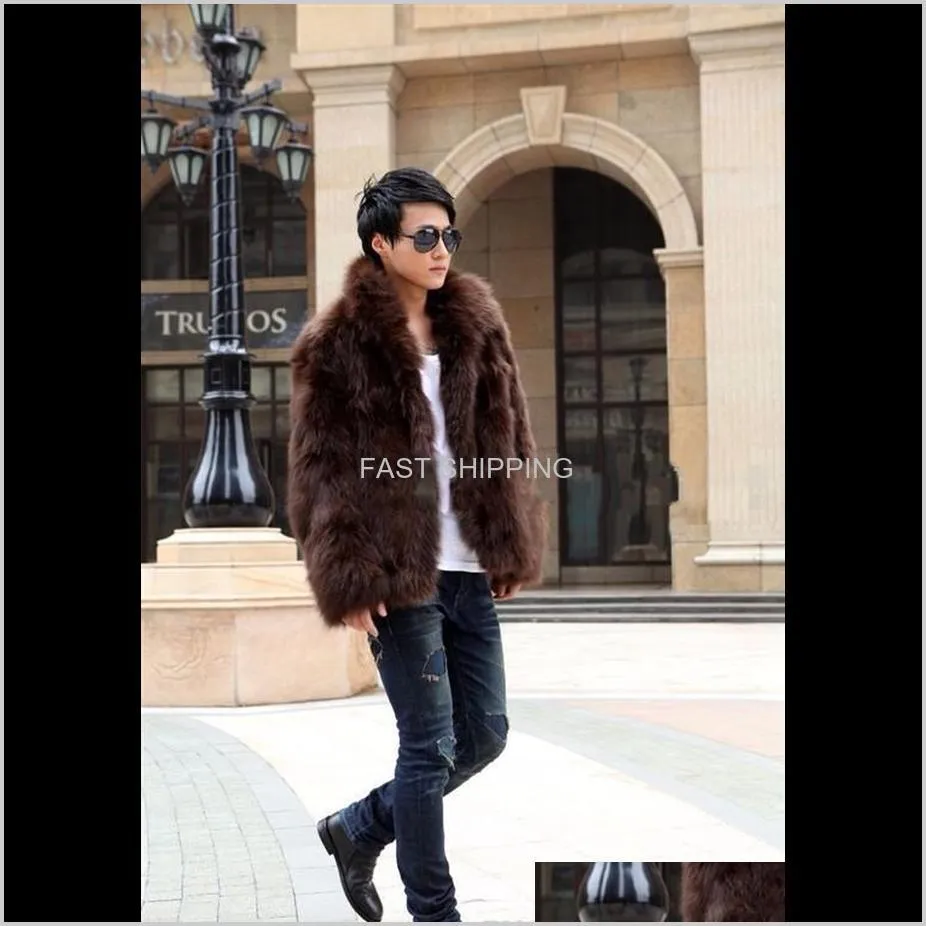 Mens Winter Faux Fur Coat New