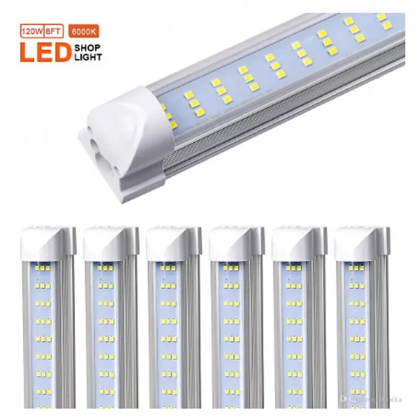 Tubes lumineux LED T8 intégrés de 8 pieds, 120W, double face, 576LED, 13000 Lumens, AC 110-240V