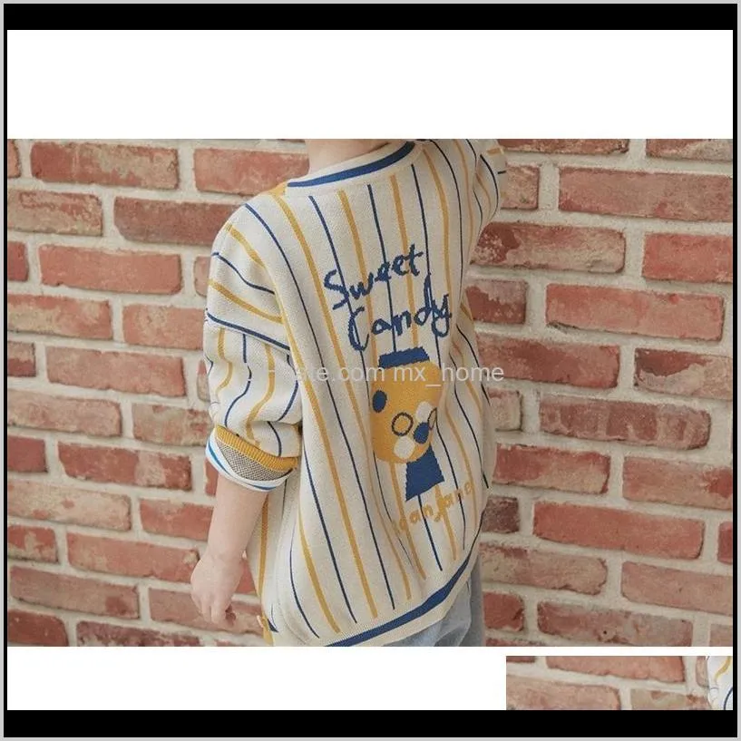 rj new autumn winter kids sweaters for boys girls cute stripe knit cardigan baby child cotton outwear clothes toldder 201104