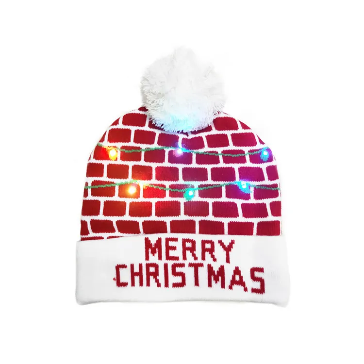 Latest LED Christmas knitted hat flanging ball American warm decorative hat with light