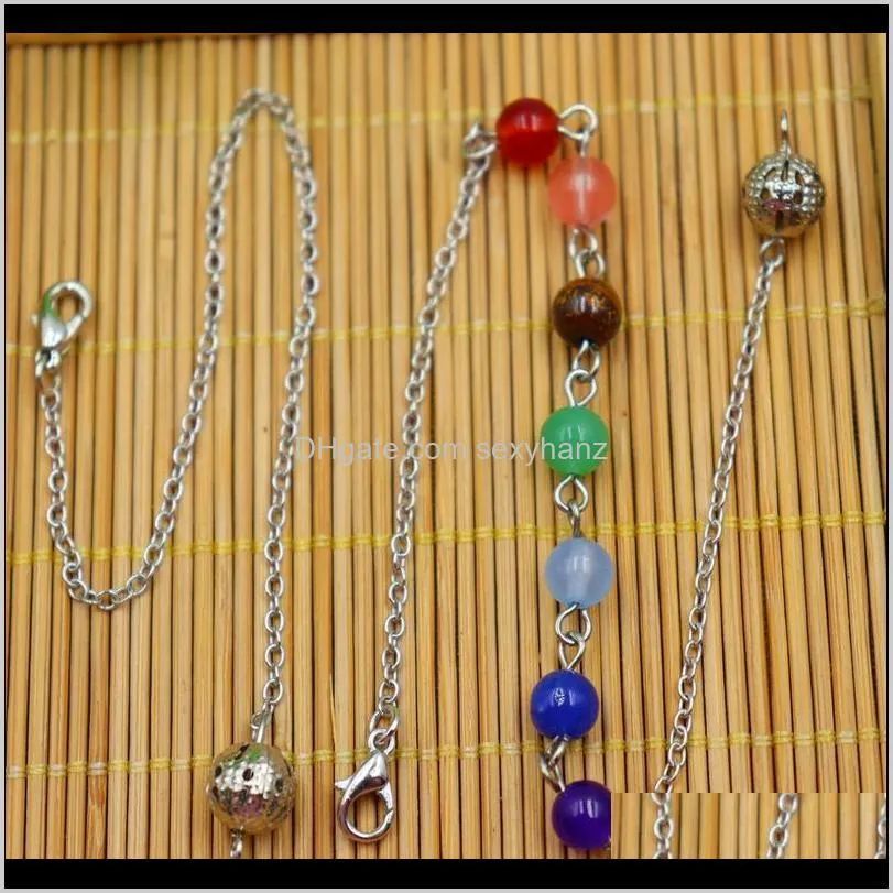 (10strand/lot) wholesale reiki pendulum chain healing mixed 7 chakra gem stone beads chain accessories charms colorful qyloqi