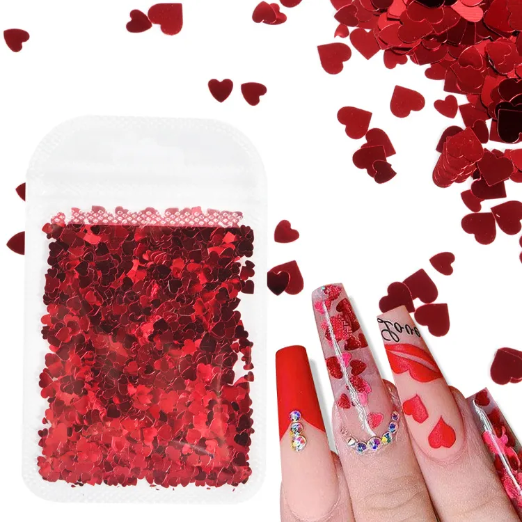 2g Holograficzne Nail Art Brokat Błyszczące Słodkie Love Heart Płatki Cekiny Paznokcie 3D błyskotka Manicure Walentynki Dekoracje gratis DHL