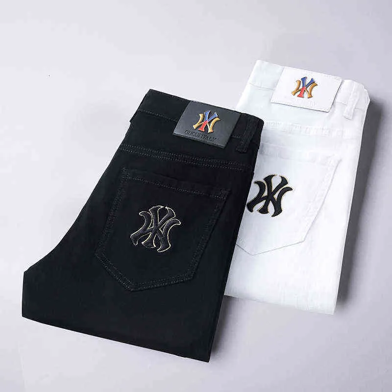 Jeans da uomo primavera 2021 ed estate puro nero bianco cotone bicolore piedi piccoli elastici alti vestibilità slim versione coreana semplice Ny Home