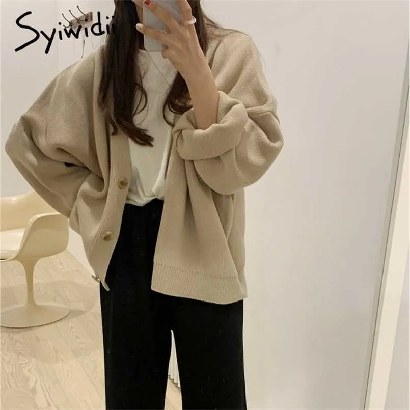 Syiwidii ​​Oversized Cardigans Cardigans Mulheres Harajuku Camisola Marrom Outono Inverno Coreano Tops Casuais Vintage Preto Casaco Quente 211216