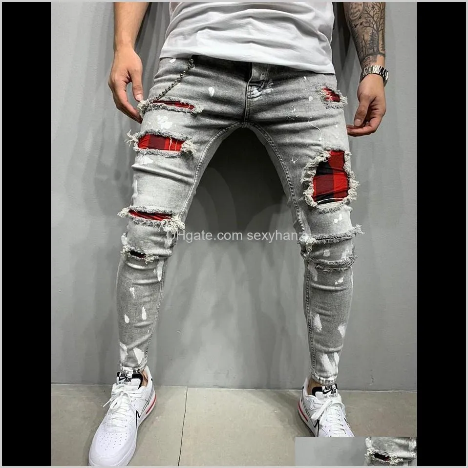 men ripped skinny jeans high quality black patchwork biker pencil pants locomotive denim pants streets hip hop  trousers1