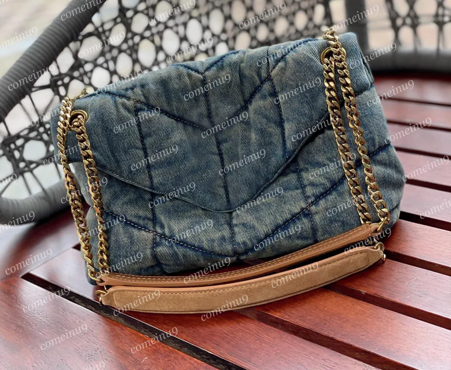 Bolsas de ombro com aba de jeans LouLou Puffers para venda de fábrica 577475 Alça de couro fosco feminina de alta qualidade Bolsa tiracolo de corrente pesada Bolsas de grife com CAIXA 3 tamanhos