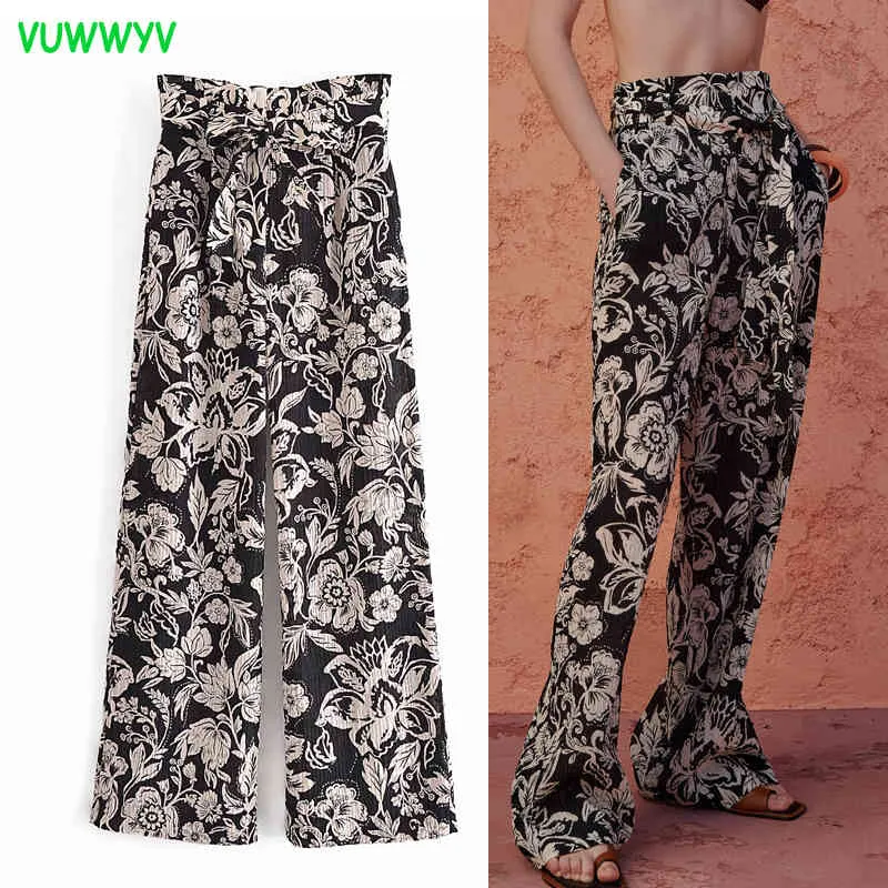 Été noir imprimé fleuri Baggy pantalon femmes taille haute mode Streetwear jambe droite femme pantalon esthétique 210430