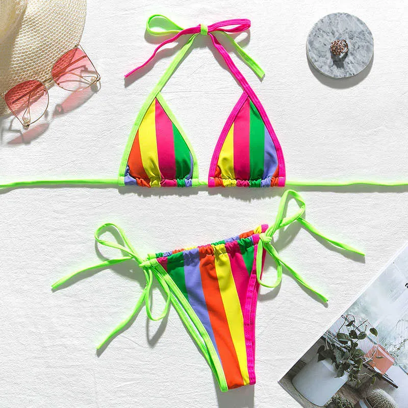 Bikinx Neon Triangle String Bikini Swimwear Sets Micro Triangle
