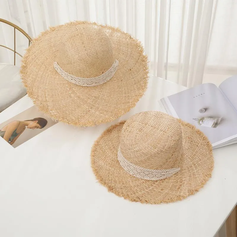 Wide Brim Hats Wholesale Raffia Straw Hat For Women Long Ribbon Ladies Beach Fashion Dress Up Summer Sun Visor Caps