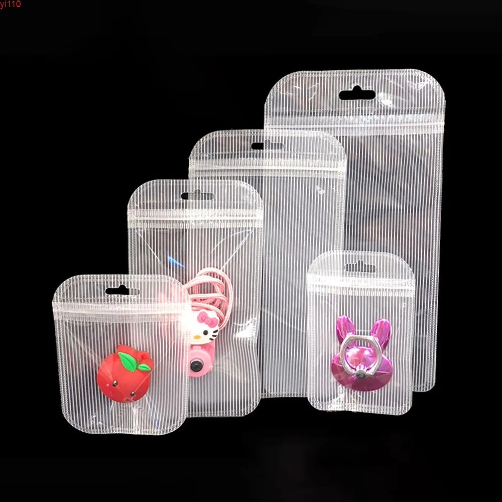 Sacs d'emballage en PP pour étui de téléphone, pochettes en plastique à fermeture éclair transparentes et blanches givrées, rangement de câbles USB avec trous papillon