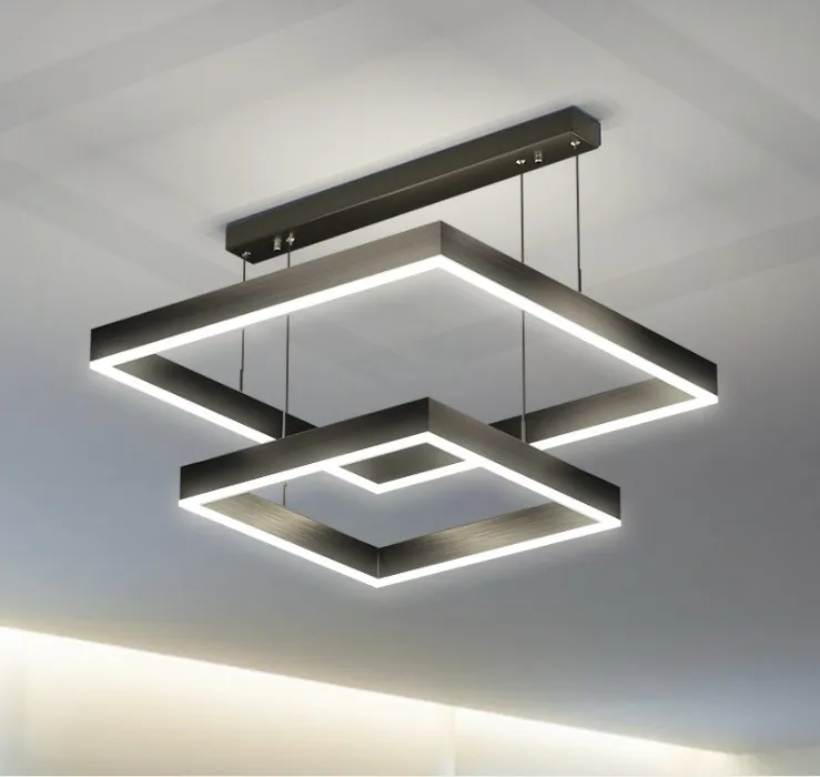 Minimalistyczny nowoczesny lampy żyrandolowe LED Lighting Home Oświetlenie kwadratowe sypialnia pierścienie Sufitowe Studium Wiszące Lampa