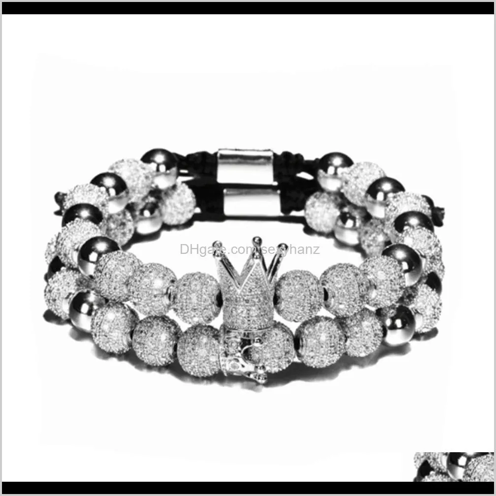 hand string fashion creative hollow 8mm ball crown copper inlaid diamond woven bracelet