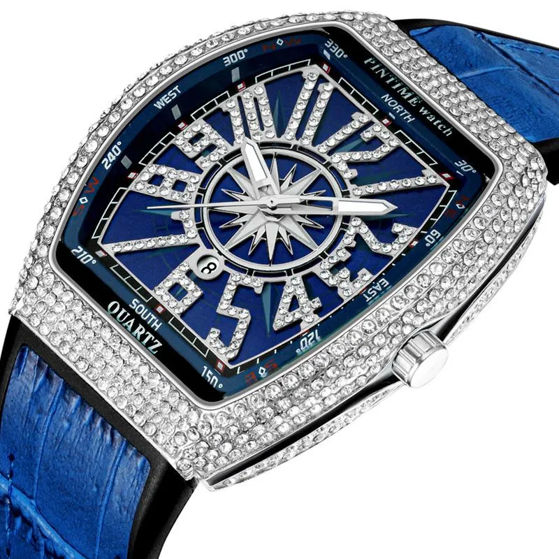 Wristwatches Watch Men's Frank Wine Bucket Large Dial Starry Belt Yacht Diamond Retro Creative Watches