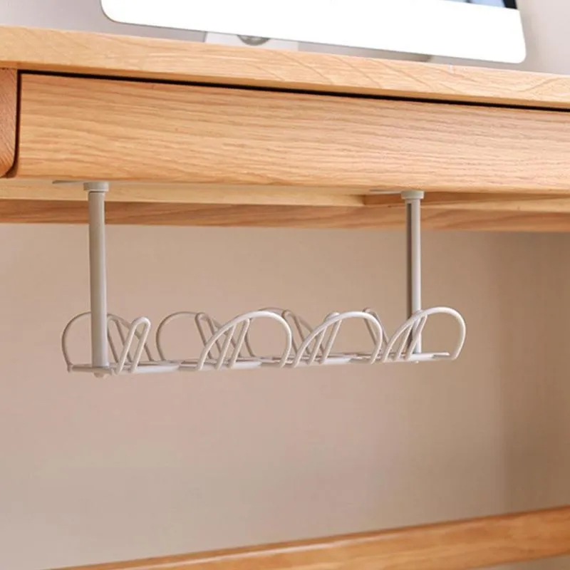 Hooks & Rails Under Desk Management Tray Table Bottom Power Cable Organizer Plug Storage Basket Shelf Wire Strong Holder Socket Hanging R A5