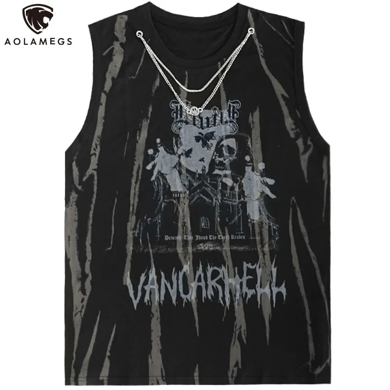 Aolamegs Tank Tops Männer Gothic Skeleton Dämon Druck Ärmelloses T Sommer Baggy Weste Punk Hip Hop High Street Hipster Streetwear