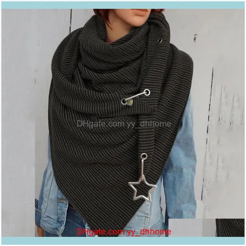 Scarves Women Winter Thicken Large Scarf With Button Hook Star Pendant Casual Solid Color Ribbed Triangle Shawl Wrap Outdoor Neck