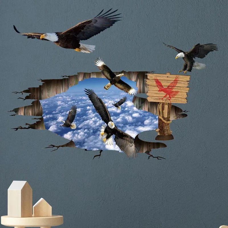 Wall Stickers Broken 3D Stereo Eagle Sticker Ersonality Creative 2021Paper Decorations Paste Window Home