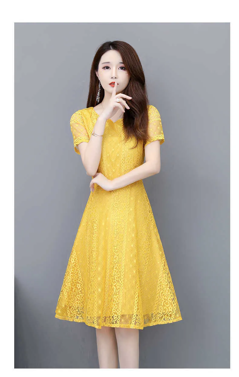 Women's Lace Midi Dress with Short Sleeves, Plus Size Available