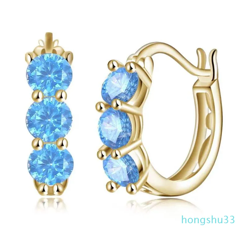 Hoop & Huggie Trendy 925 Sterling Silver Earrings Women Jewelry Yellow Gold Plated Pave Zircon Circle Birthday Gift