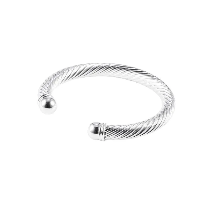 Bangle Fashion Simple Men Women Cool Silver Plated Twisted Round Cuff Party Casual Jewelry 2021 Opened Hand Bracelet