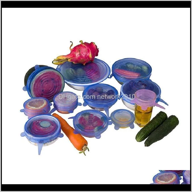 1 set silicone stretch suction pot lids 6pcs/set food grade  keeping wrap seal lid pan cover kitchen tools accessories