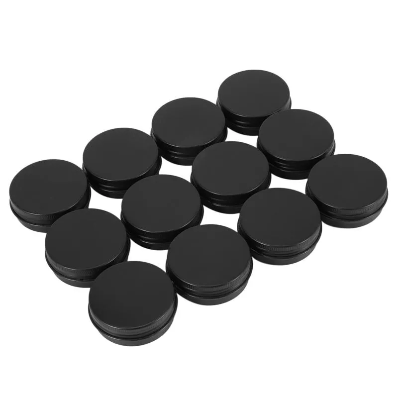 Aufbewahrungsboxen Mülleimer -12pcs 1oz schwarze Aluminiumzinngläser runder Schraubendeckelbehälter Leer Metall zur Organisation kosmetischer kleiner Schmuck