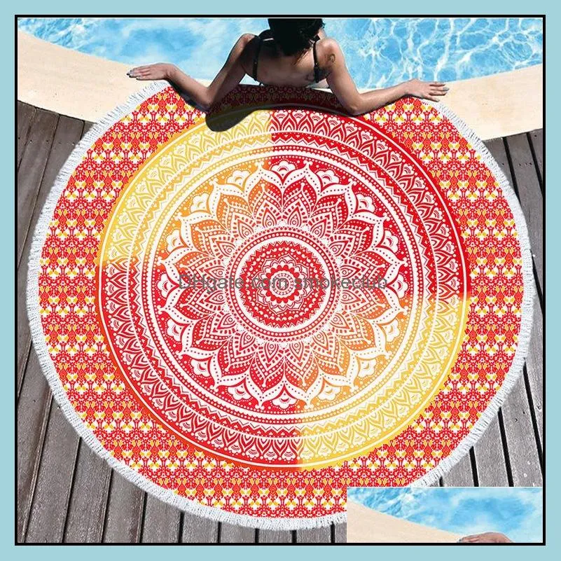 150cm Microfiber Round Beach Towel Thick Soft Super Absorbent Tassel Towels Summer Pattern Beach Bath Towels Tapestry 34 Designs