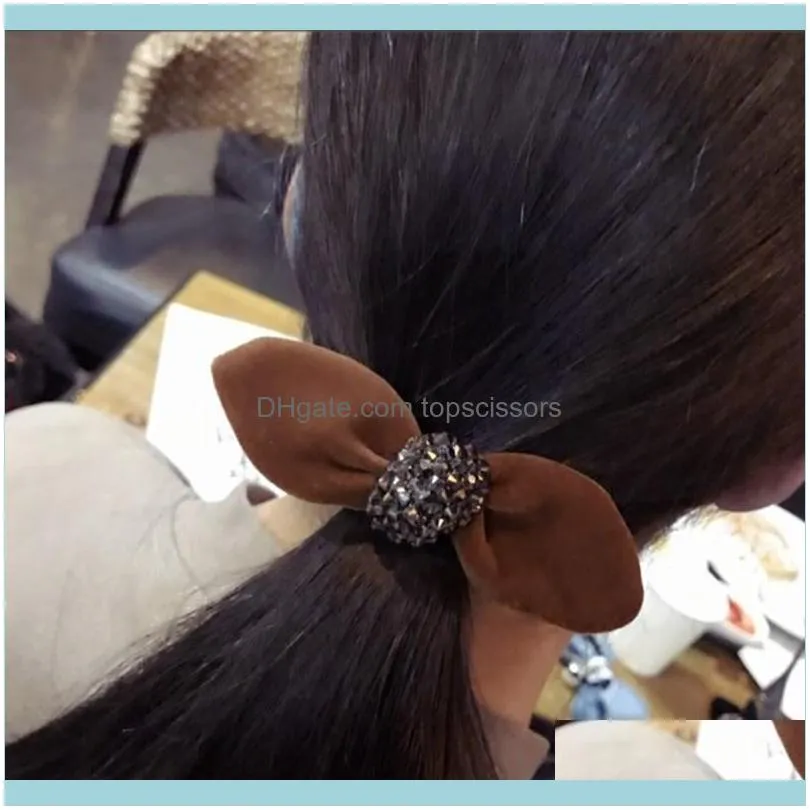 High - End Handmade Hair Accessories Korean Version Of Fine Suede Studded Super Flash Ears Bow Rope Ring Female1