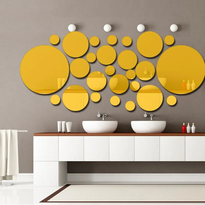 Miroirs 26 pièces miroir autocollant mural forme ronde autocollants décalcomanie salon décor à la maison bricolage créatif moderne fond décoration