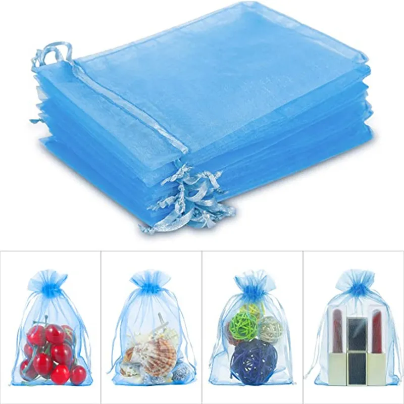 100pcs/lot Jewelry Bags Organza Drawstring Pouch Gift Bag Packaging for Christmas Wedding Baby Shower Favor