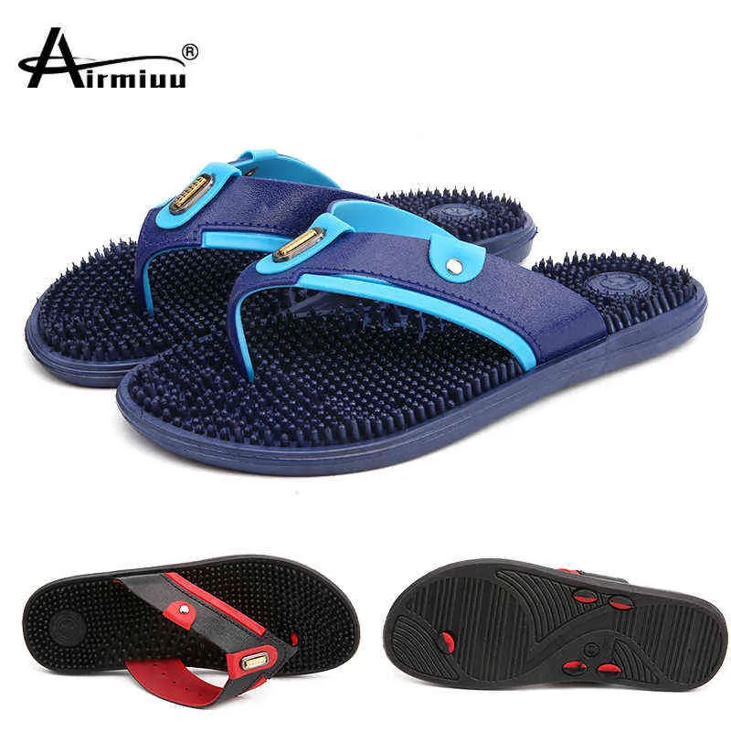 Tofflor män sommarmassage flip flops andningsbara strand sandaler man utomhus slitstarka fritid tofflor stor storlek badrum skor non glida 220308