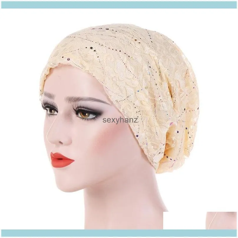 New Women`s Lace Breathes Cotton Turban Head Hat Chemo Beanies Cap Multicolour Headgear Female Headwear Headwrap Accessories