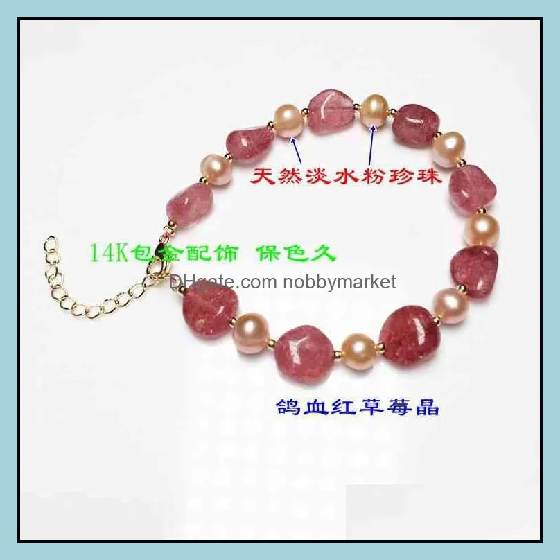 Mesa crystal natural pigeon blood red strawberry with Freshwater Pearl Bracelet 14K color protection accessories