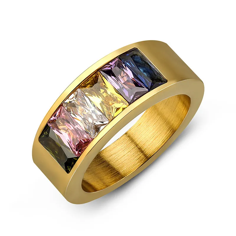 Mode Luxus Zirkonia Ringe für Mann Kristall Regenbogen Ring Party Schmuck Geschenk