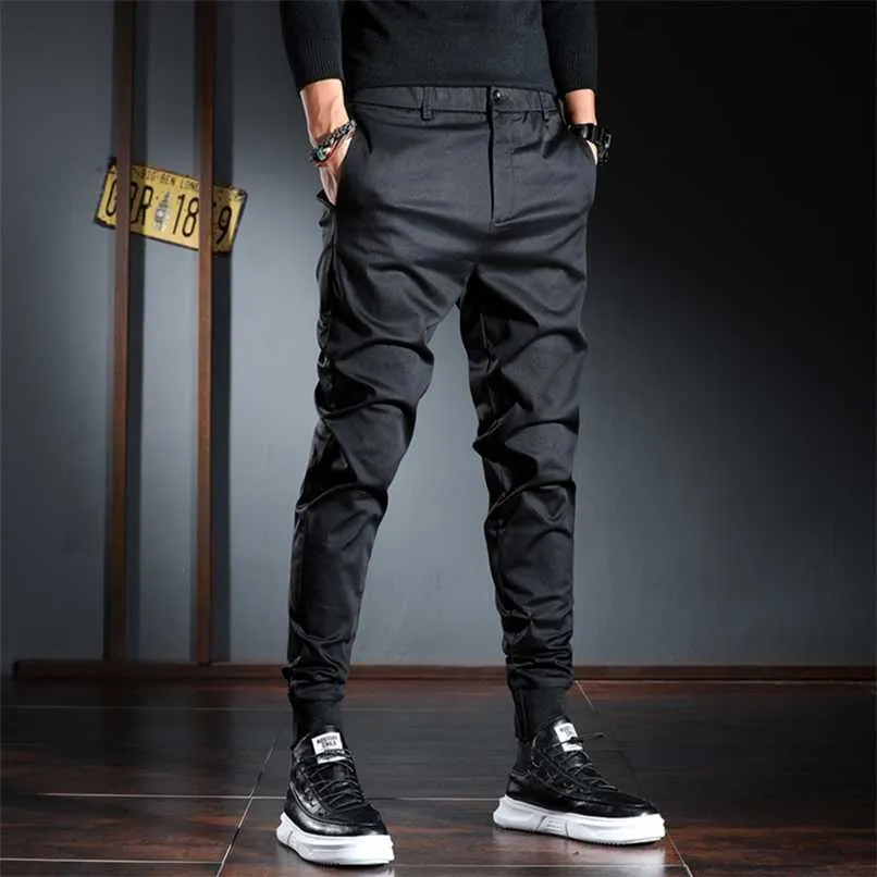 Мужские повседневные брюки корейский уличная одежда черная растяжка стройная подходит брюки 211119