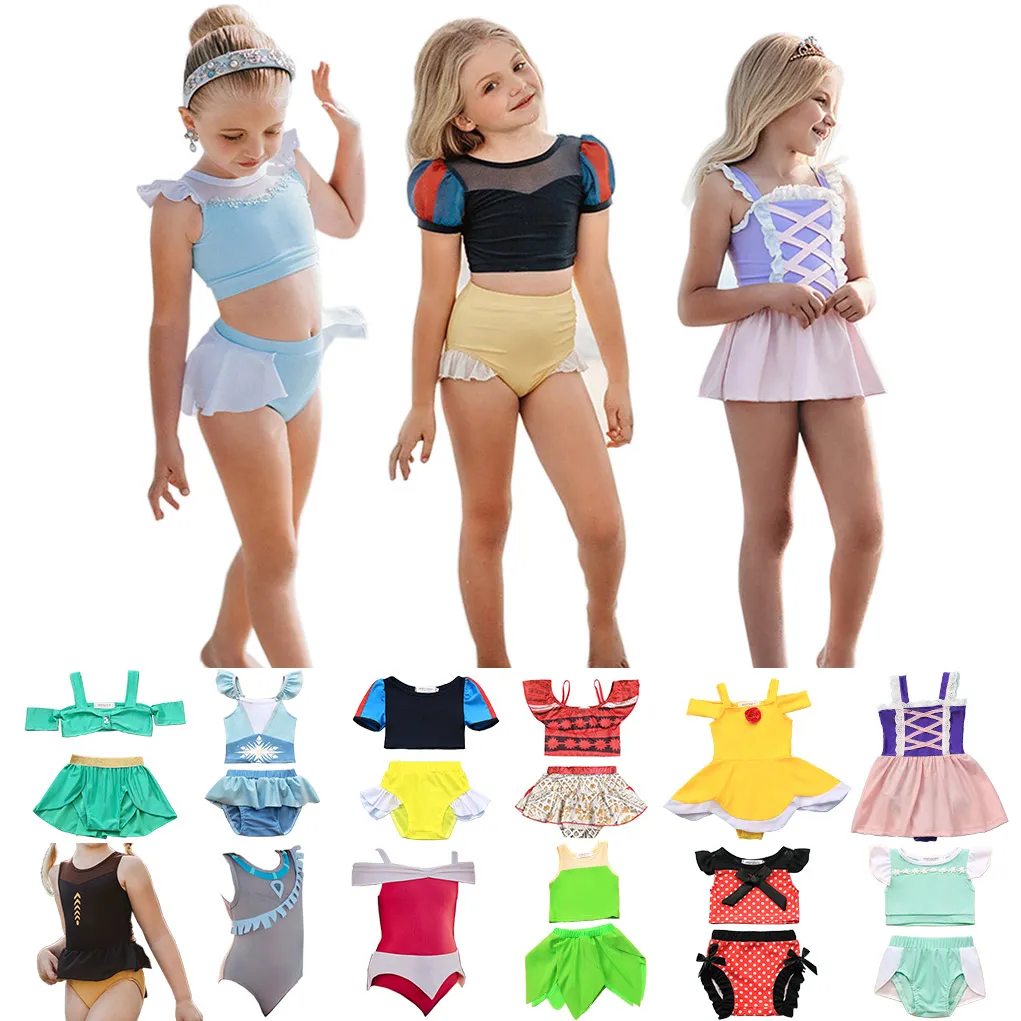 Princess Swimsuit Girls Swim Outfit One-Pieces Toddler Kids Bathing Suit Pool Swimwear White Two Pieces Swimsuits