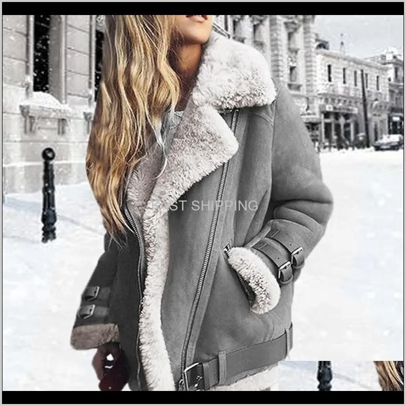 Women Faux Shearling Sheepskin Coat Leather