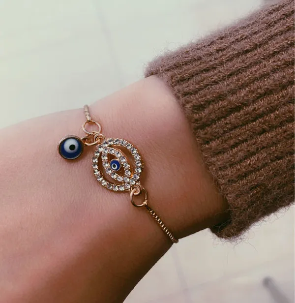 S2108 bijoux de mode réglable évider mauvais œil Bracelet strass yeux bleus chaîne Bracelets