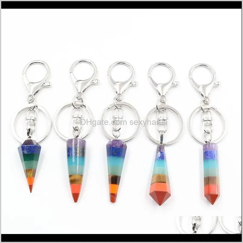 fashion charm pyramid 7 chakra keychains key ring key holder reiki natural stone pendant for car bag decoration keycha qylrbk