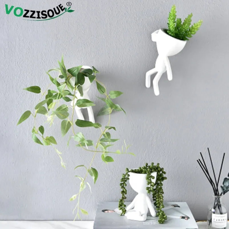 CHAUD Arbre Homme Pot De Fleur Jardinières pour Plantes Nordique Pot Mur Moderne Pot Plante Mur Pots Mur Pot De Fleurs Mignon Blanc Planteur 210401