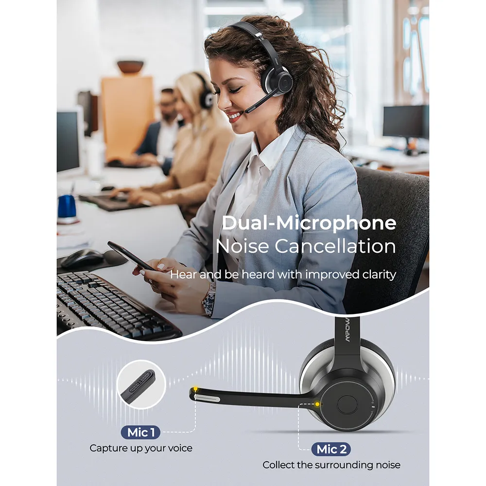 Auriculares Bluetooth para teléfono celular, V5.1 Auriculares inalámbricos  Bluetooth con micrófono con cancelación de ruido Cvc 8.0 para conducir /  negocios / oficina