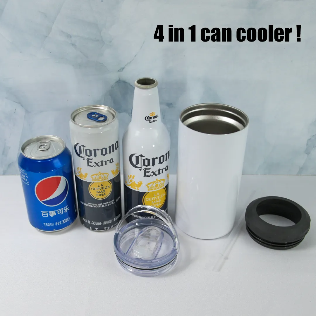 16oz 4 In 1 Sublimation Tumbler Blank Can Cooler Cans Koozie White Stainless Steel Straight