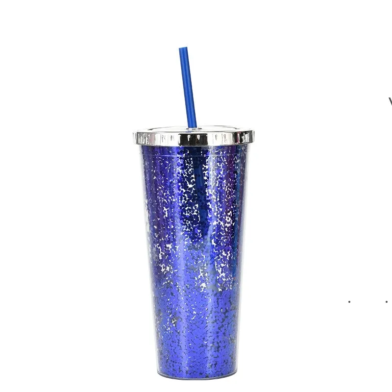 Ny glitter vatten kopp stor kapacitet 24oz rak plast mode tumbler med halm sommar fest vuxna koppar havsfartyg ewe7621