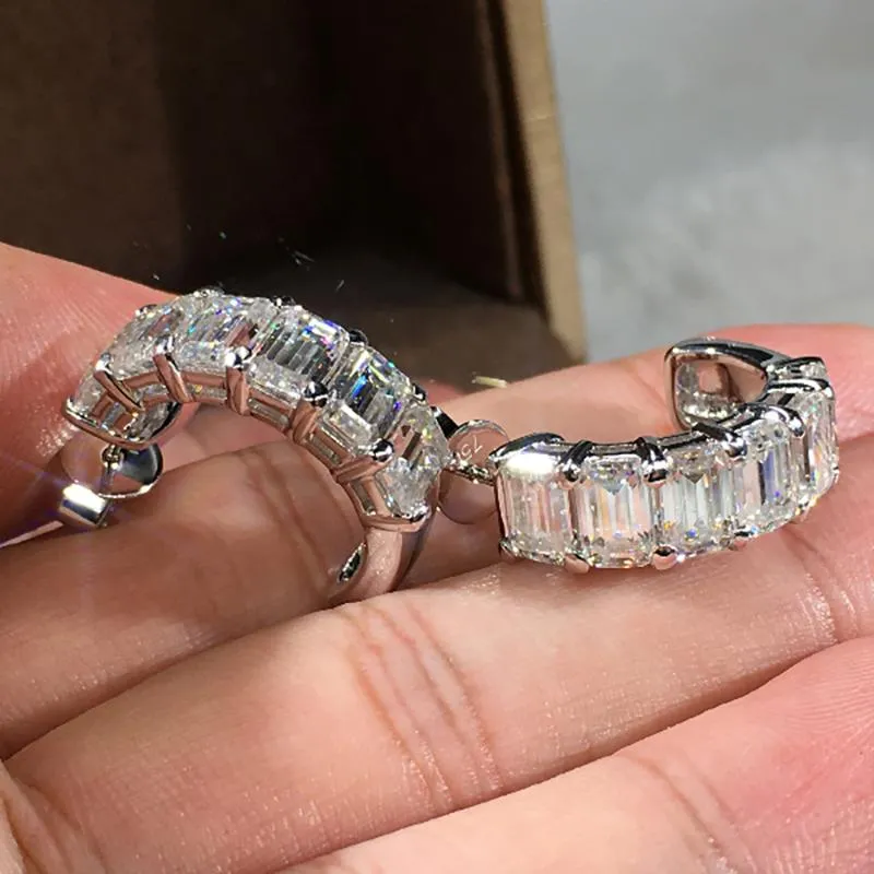 Stud 10K White Gold Earrings Women 0.5 Carat Emerald Rectangle Moissanite Diamond Present Wedding Anniversary Engagement Party