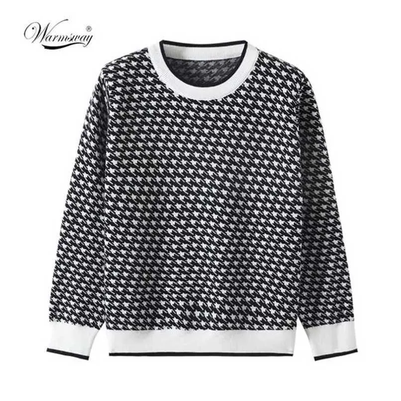 Women Geometric Khaki Knitted Sweater Casual Houndstooth Lady Pullover Sweater Female Autumn Winter Retro Jumper C-272 211123