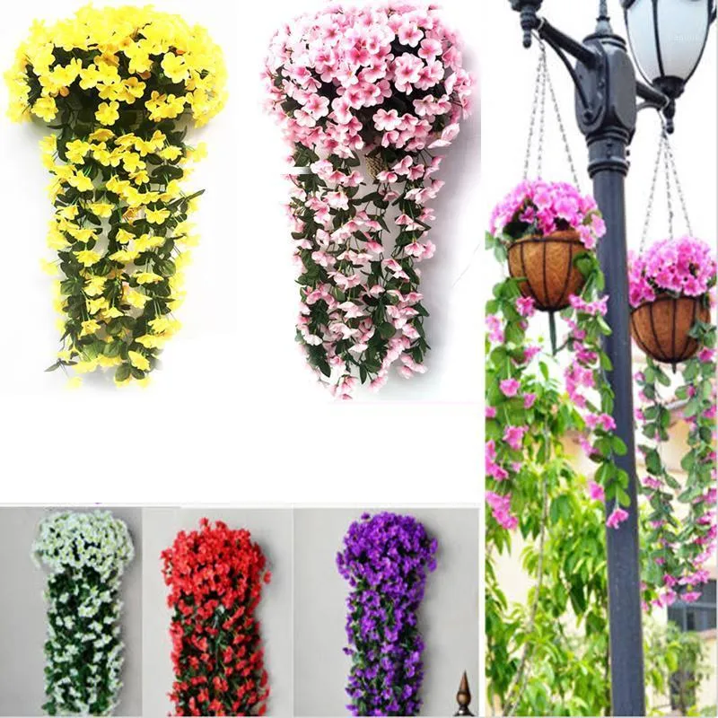 Decorative Flowers & Wreaths 4 Petals Artificial Flower Wisteria Basket Simulation Wall Hanging Wedding Home Decorations Fake Vine