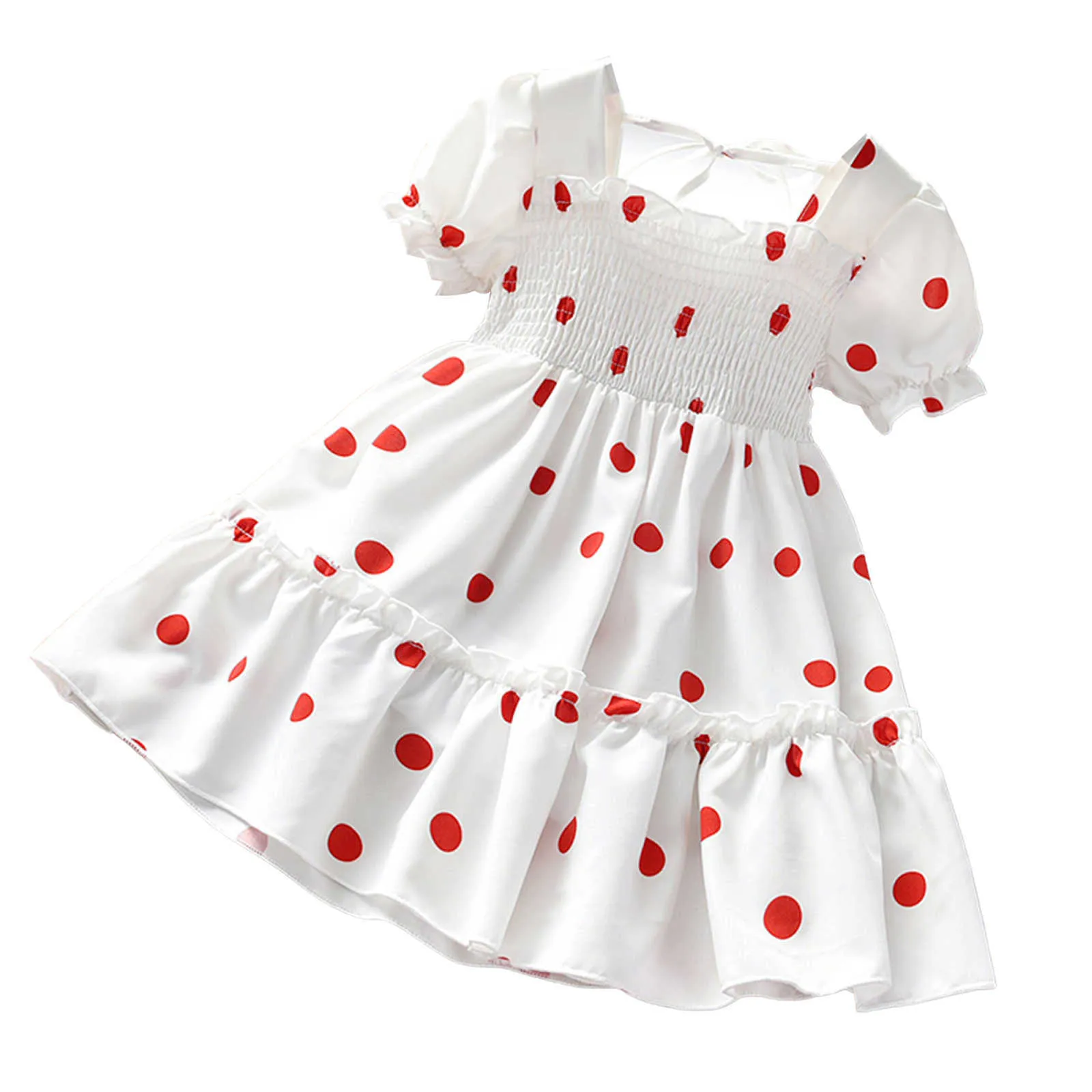 Lioritiin 3-7years toddler bebê menina Valentine vestido fora do ombro ponto impresso roupas brancas vermelho 2 estilos q0716